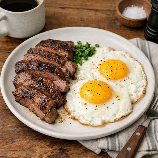 Steak and eggs meal being scanned